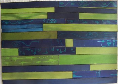 Tableau  CUIR lanieres bleu vert